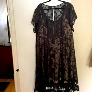 Beautiful sheer black floral dress with nude silk slip dess underneath
